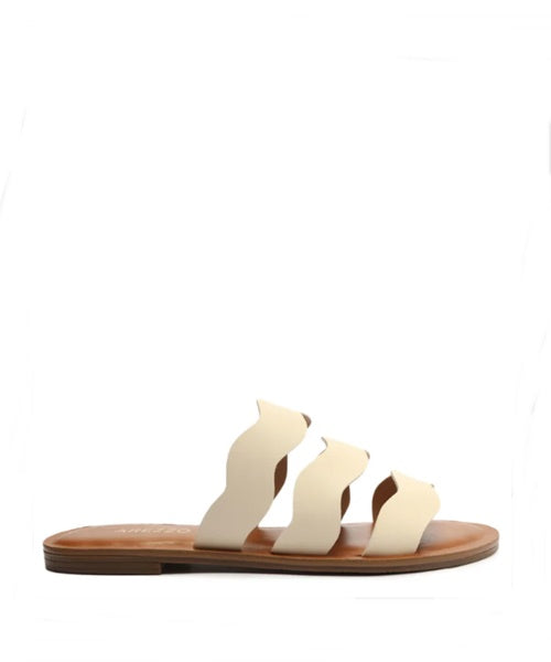 Rasteira Off-White Couro Tiras Onduladas