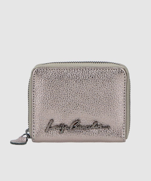 Carteira Porta-Cartões em Couro Prata Titânio