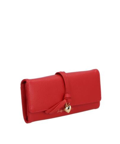 Carteira Retangular em Couro Vermelho e Fechamento por Pingente de Coração