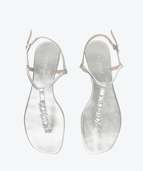Sandália Rasteira Crystal Logo Prata -