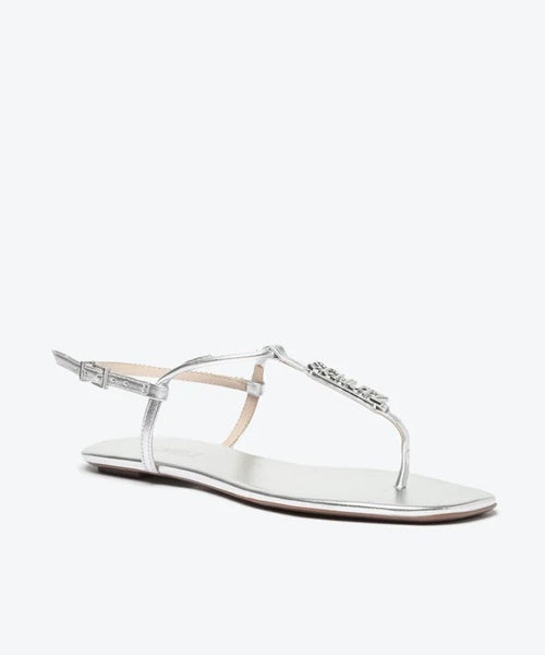 Sandália Rasteira Crystal Logo Prata -