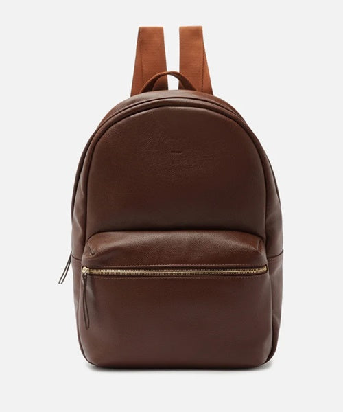 Mochila Marrom Couro Grande Bolso Frontal