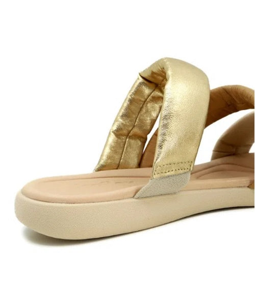Chinelo Slide Couro Tricolor Metalizado Tiras Fofas -