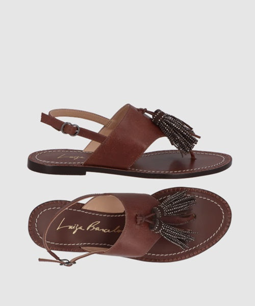 Rasteira em Couro Café com Tassel  -