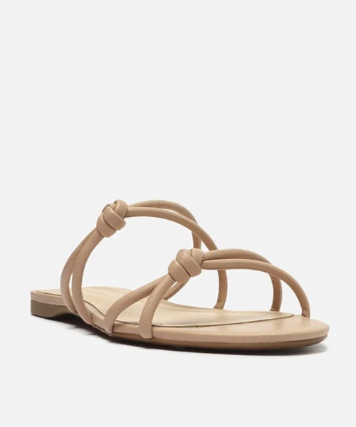 Rasteira Bege Bico Redondo Tiras Nós -