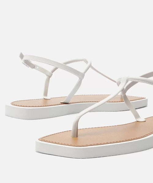 Sandália Rasteira Branca Slim Square Brizza -
