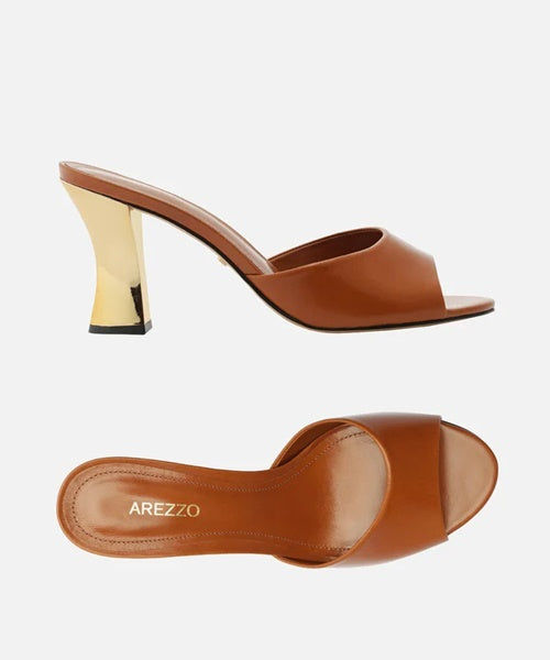 Tamanco Marrom Almond Couro Salto Bloco Tira -