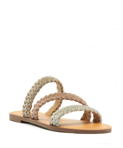 Rasteira Collors Bico Redondo Tiras Trança -