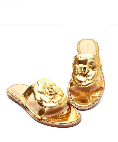 Rasteira Couro Ouro -