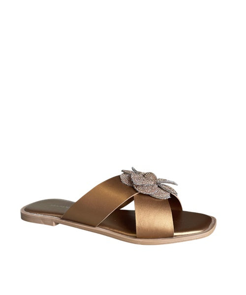 Sandália Rasteira Flor Bronze -