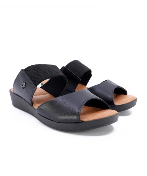 Slide Preto Plataforma Couro Elástico -
