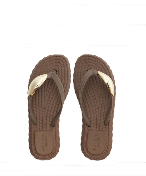Chinelo de Dedo Marrocos Café Detalhe Dourado -