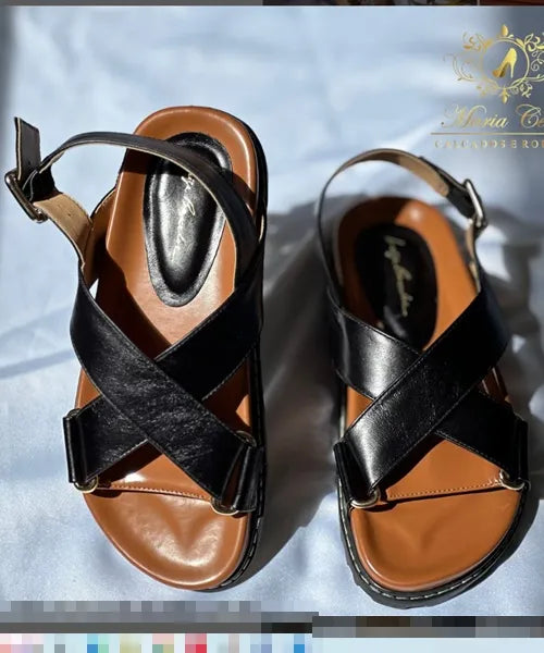 Sandália Papete Preto/Caramelo -