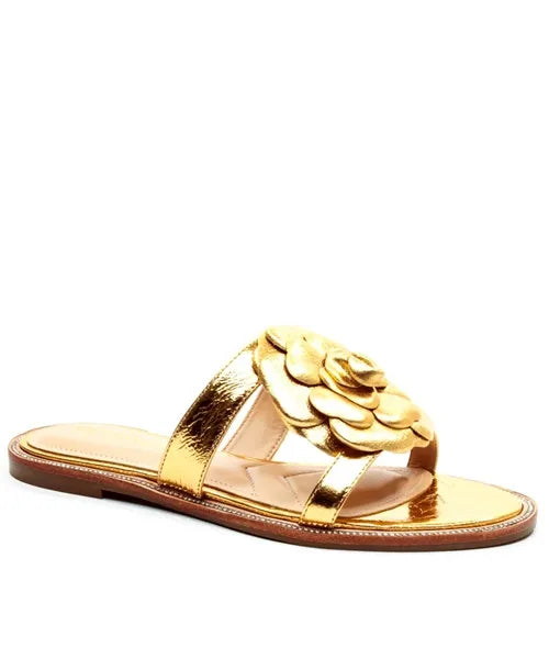 Rasteira Couro Ouro -