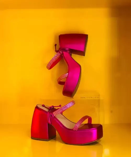Sandália Pink Meia Pata Tiras Amarração -
