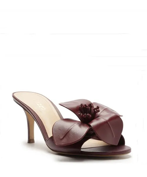 Mule Vermelho Couro Salto Fino Flor Fiori -