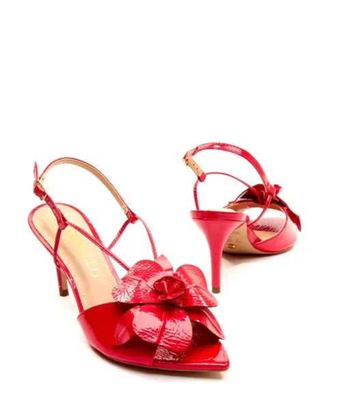 Sandália Couro Vermelho Salto Médio -