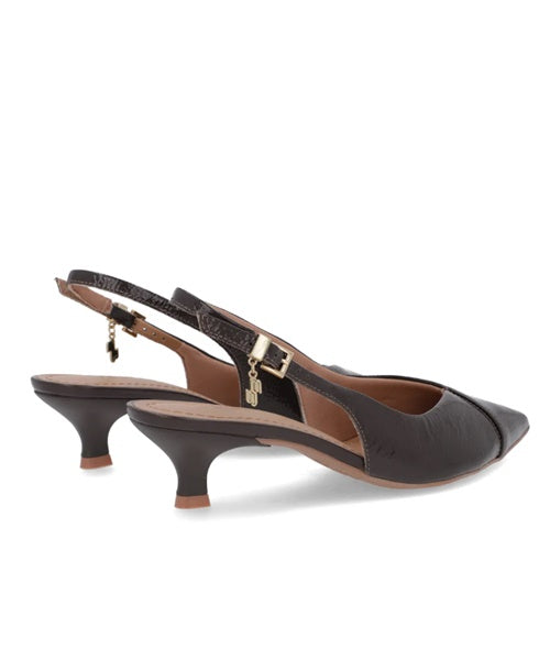 Slingback Marrom Salto Kitten Semi Aberto Verniz -