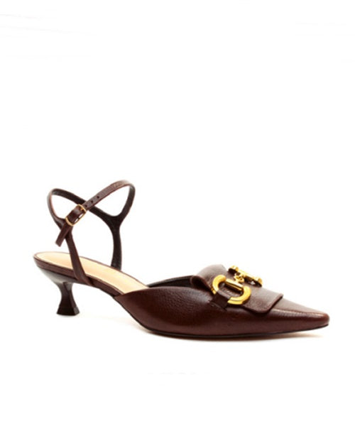 Slingback Couro Café Salto Baixo -