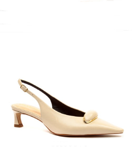 Slingback Couro Off White Salto Baixo -