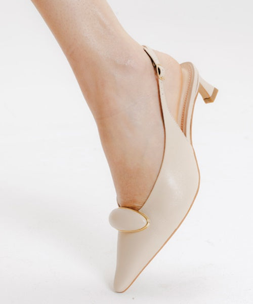 Slingback Couro Off White Salto Baixo -