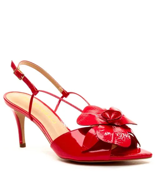 Sandália Couro Vermelho Salto Médio -