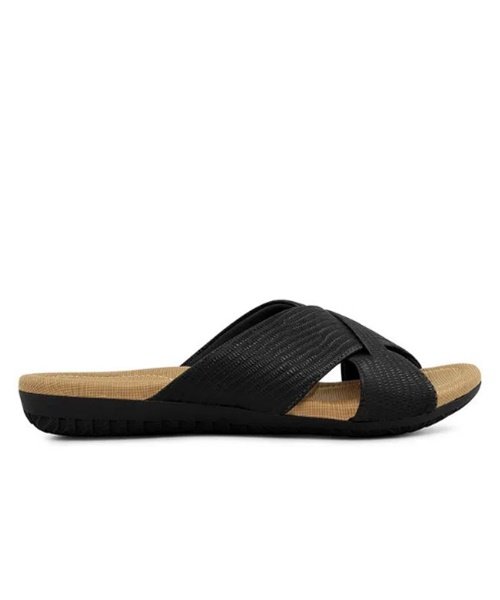 Chinelo Slide Preto Salto Plataforma Couro Taxturizado -