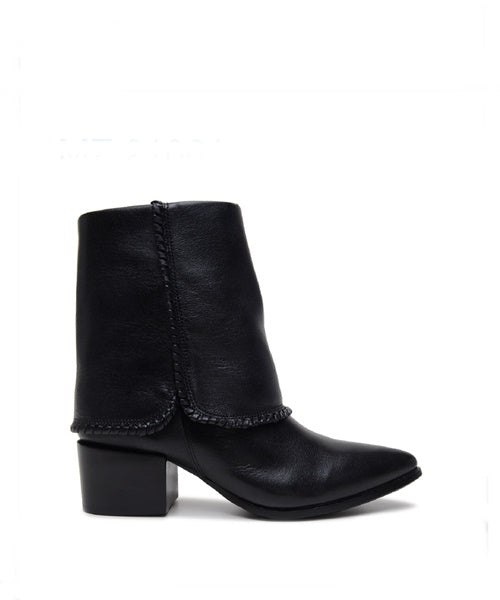 Bota Mikki Salto Bloco em Couro Preto