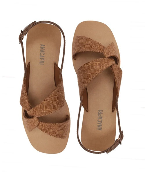 Sandália Rasteira Slingback Trançada Marrom