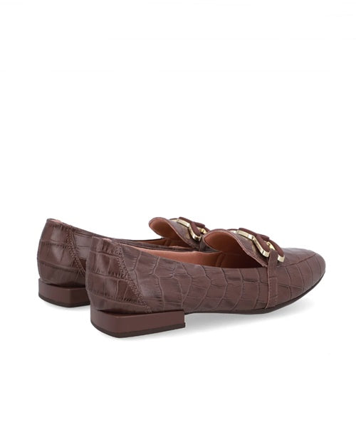 Loafer Marrom Couro Croco Enfeite