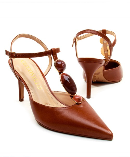 Slingback Couro Marrom Salto Médio