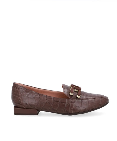 Loafer Marrom Couro Croco Enfeite