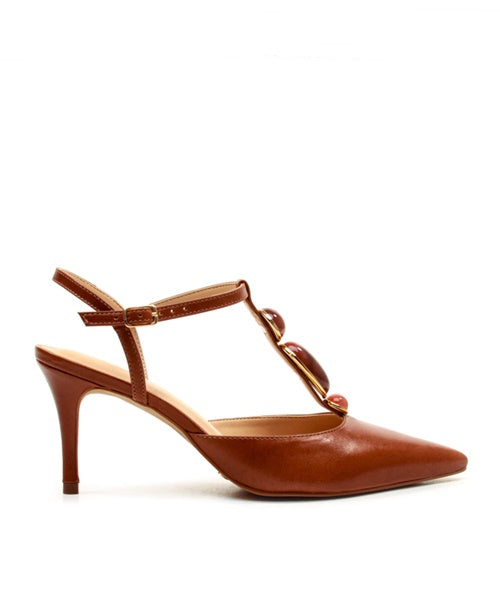Slingback Couro Marrom Salto Médio