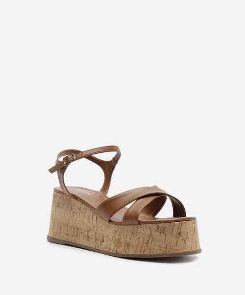 Sandália Marrom Plataforma Salto Médio Cortiça