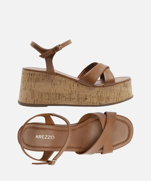 Sandália Marrom Plataforma Salto Médio Cortiça