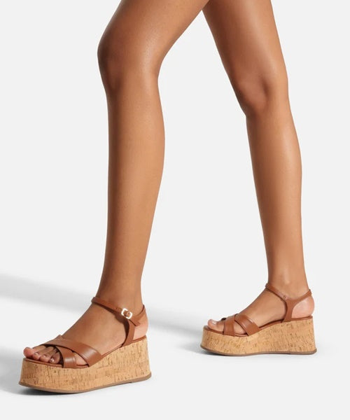 Sandália Marrom Plataforma Salto Médio Cortiça