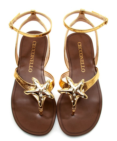 Rasteira Couro Ouro Estrela