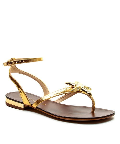 Rasteira Couro Ouro Estrela