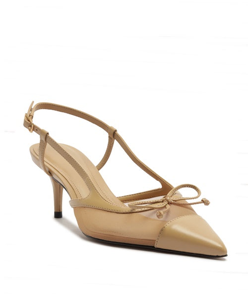 Scarpin Slingback Bege Laço Tela Transparente