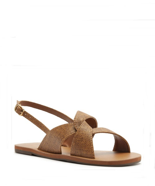 Sandália Rasteira Slingback Trançada Marrom