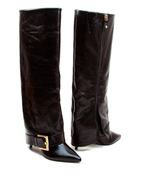- Bota Couro Preto Cano Longo Capa - Cecconello