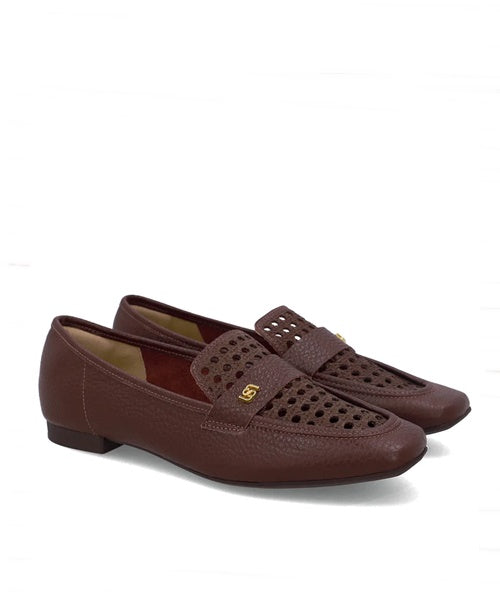 Loafer Couro Marrom Pinhão Recortes Laser