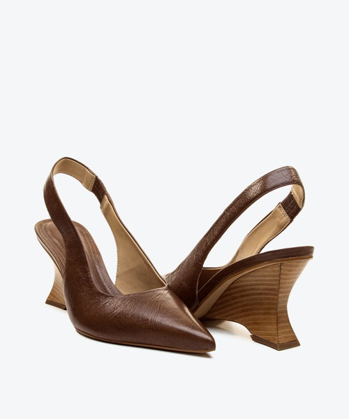 Slingback Couro Marrom Salto Médio