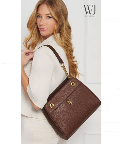 Bolsa Satchel Grande com Alça Corrente Marrom