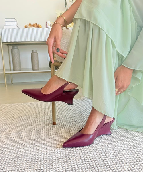 Scarpin Slingback Salto Anabela Bordô