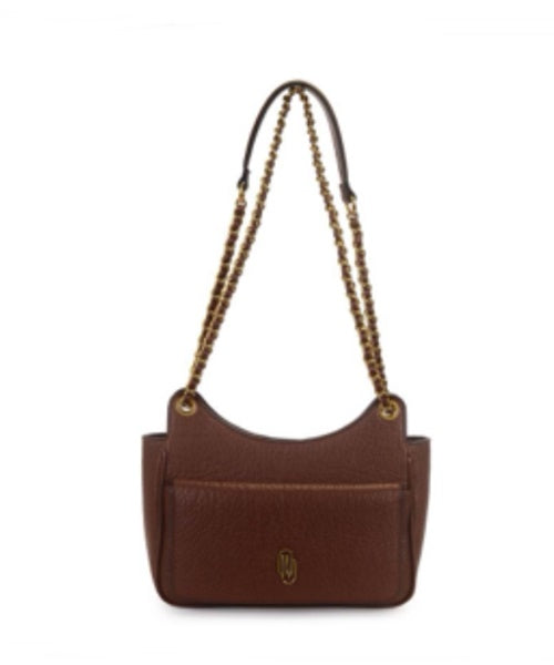 Bolsa Transversal Média com Bolso Frontal e Alça Corrente Marrom