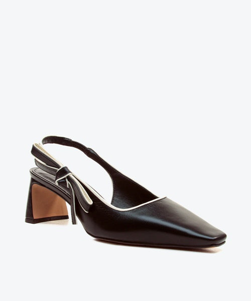 Slingback Couro Preto Saltio Baixo