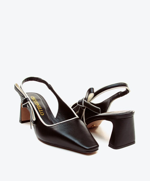 Slingback Couro Preto Saltio Baixo