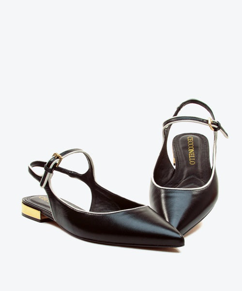 Sapatilha Slingback Couro Preto