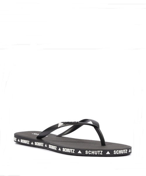 Sandália Rasteira Logo Schutz Preto